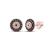 14kt Rose Gold Womens Round Brown Diamond Fashion Earrings 1/2 Cttw